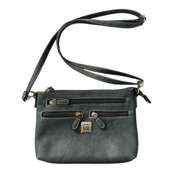 Stone Mountain Gray Faux Leather Crossbody Bag – Multi-Zip – Adjustable Strap – - Picture 2 of 5